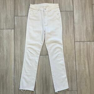 Mother Rascal Ankle Fray Jeans 27 High Rise Straight Crop Off White